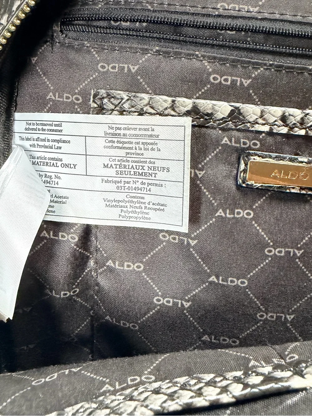 Aldo Black and Cream Snake-Print Mini Backpack